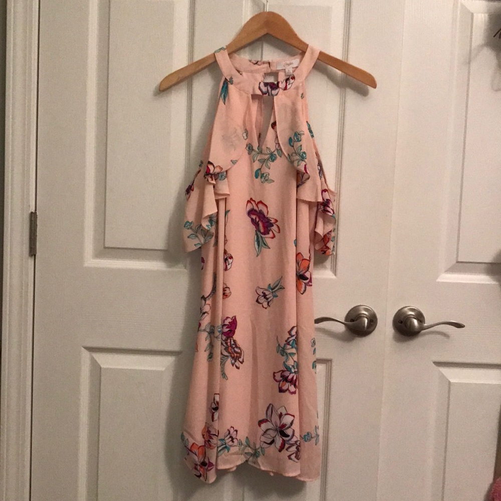 Pink floral cold shoulder dress